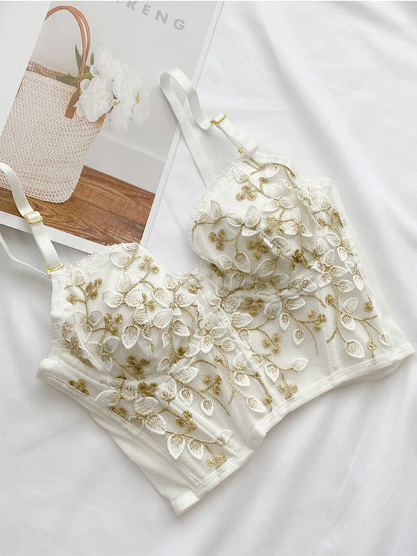 Women's Vintage Lace Embroidery Bustier White