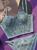 Women's Vintage Lace Embroidery Bustier Gray-1