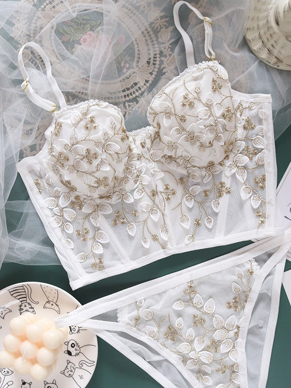 Women's Vintage Lace Embroidery Bustier White-1