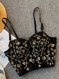 Women's Vintage Lace Embroidery Bustier Black