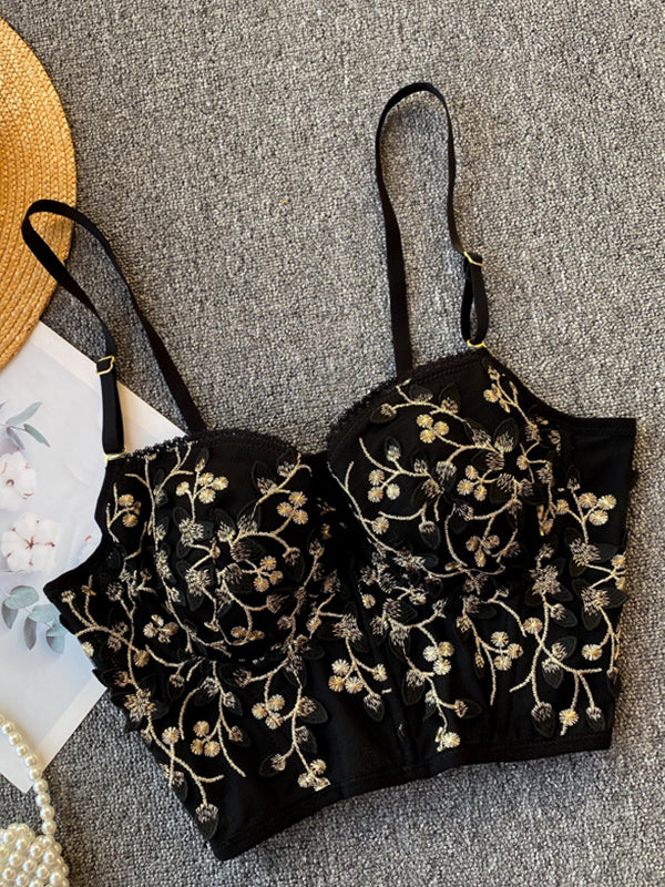 Women's Vintage Lace Embroidery Bustier Black