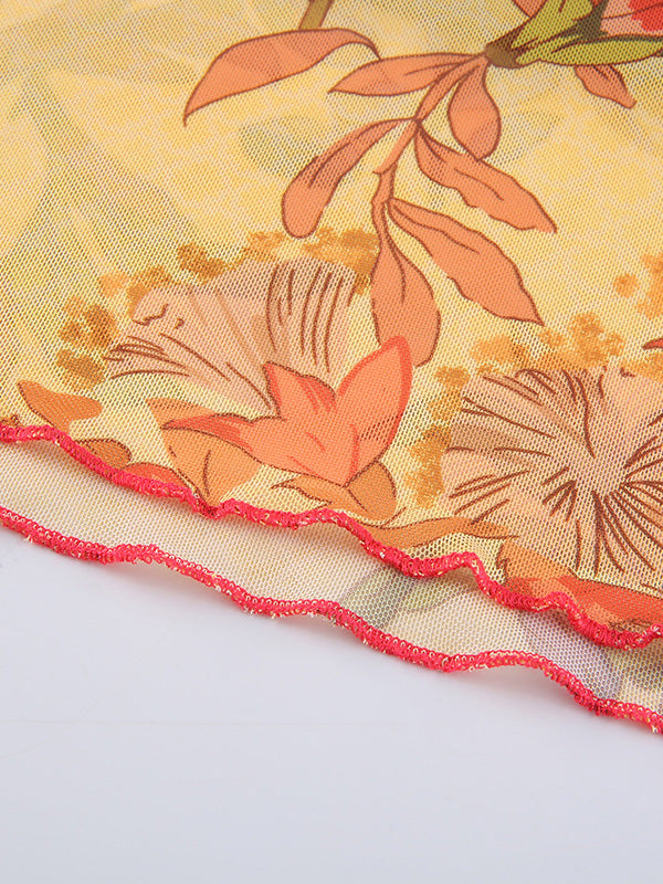 Women's Halter Mesh Floral Crop Cami Top