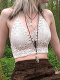 Women's Halter Crochet Knit Crop Cami Top White
