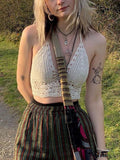 Women's Halter Crochet Knit Crop Cami Top