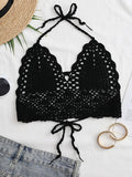 Women's Halter Crochet Knit Crop Cami Top