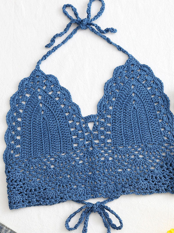 Women's Halter Crochet Knit Crop Cami Top
