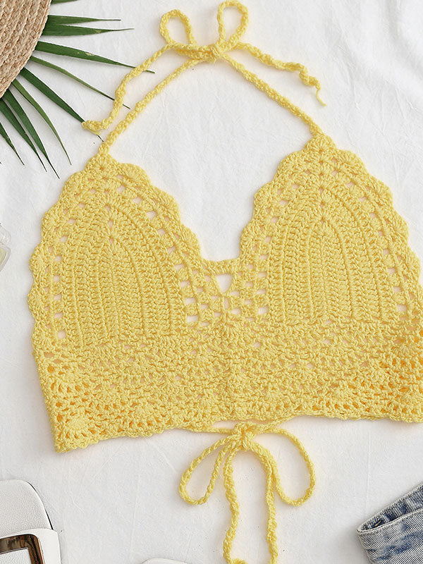 Women's Halter Crochet Knit Crop Cami Top