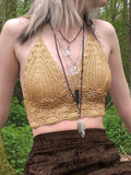 Women's Halter Crochet Knit Crop Cami Top Khaki