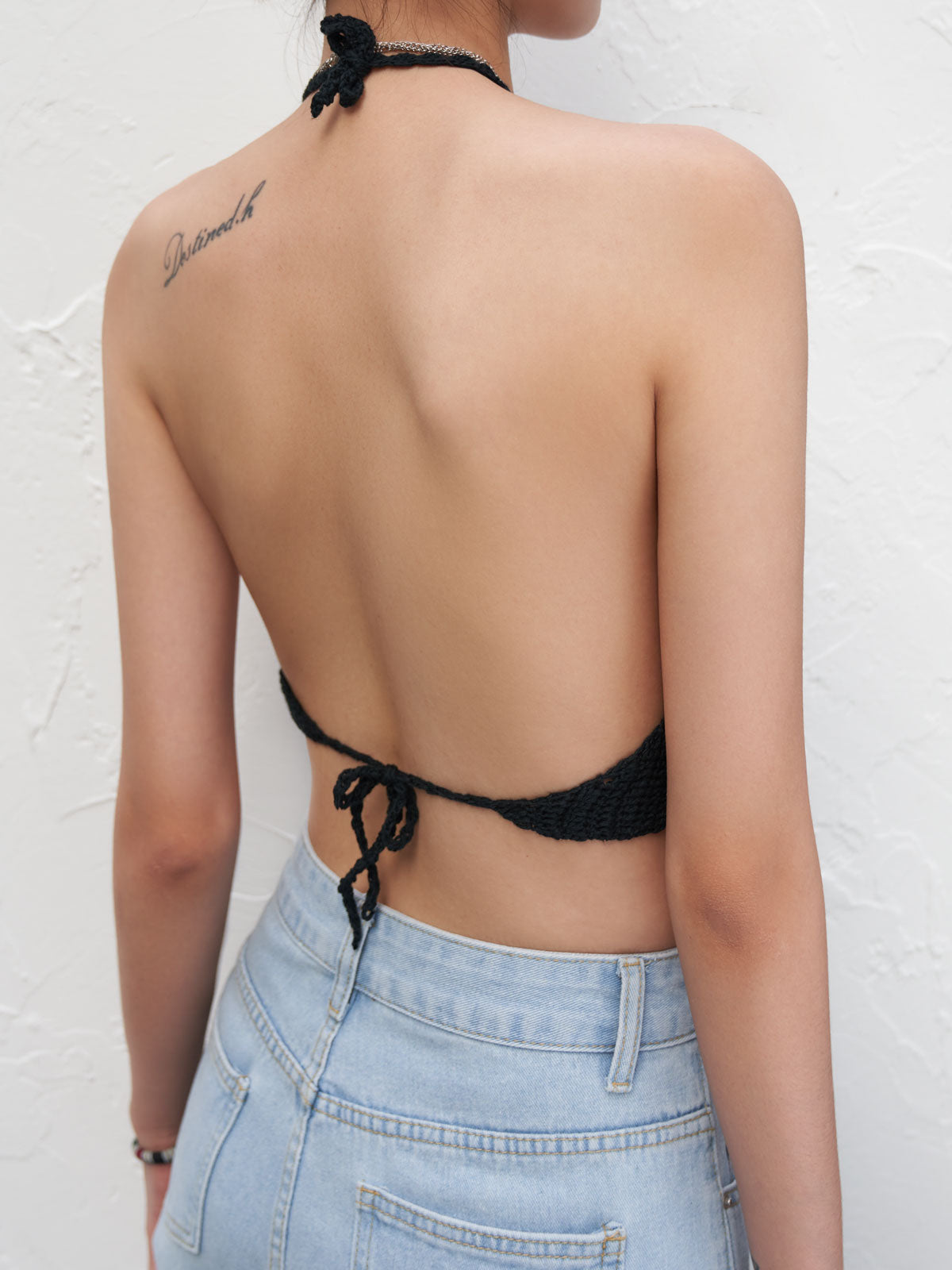 Women's Halter Crochet Knit Crop Cami Top