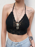 Women's Halter Crochet Knit Crop Cami Top