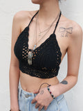 Women's Halter Crochet Knit Crop Cami Top