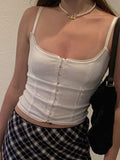 Women's Eye Hook Lace Trim Corset Top White