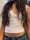 Women's Patchwork Lace Y2K Crop Tank Top White
