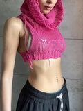 Women's Hooded Crochet Knit Cropped Tank Top