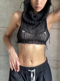 Women's Hooded Crochet Knit Cropped Tank Top