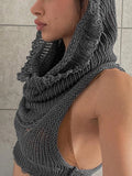 Women's Hooded Crochet Knit Cropped Tank Top