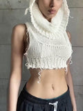 Women's Hooded Crochet Knit Cropped Tank Top White