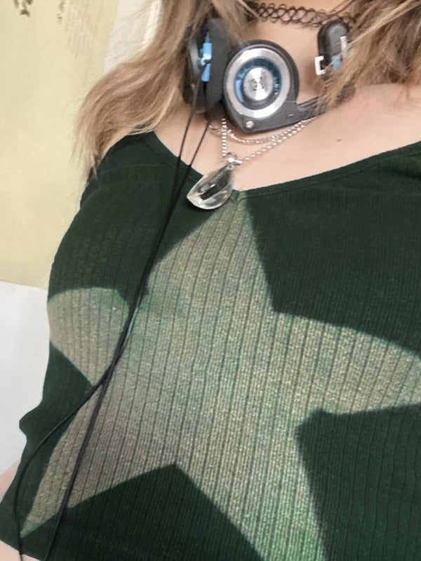 Women's Star Print Knitted Crop Cami Top