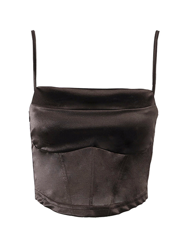 Women'sCropped Solid Color Satin Corset Top