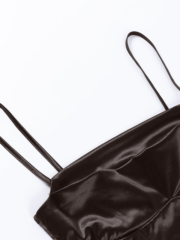 Women'sCropped Solid Color Satin Corset Top