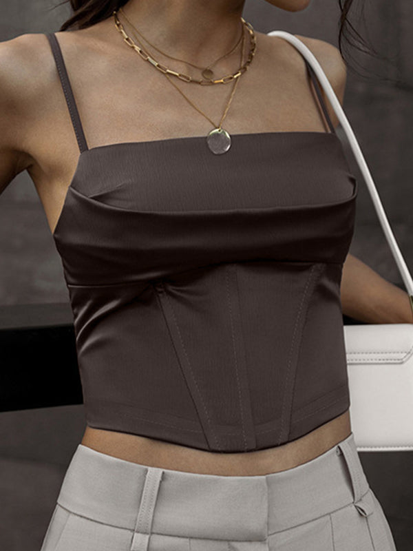 Women'sCropped Solid Color Satin Corset Top