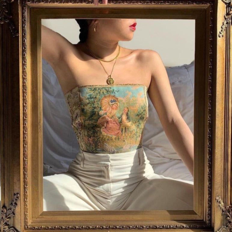 Women's Queen of Versailles Vintage Lace Up Corset Top Multi