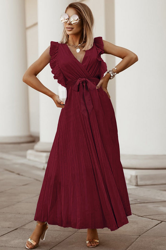 Women's Pleated Maxi Dress Wine