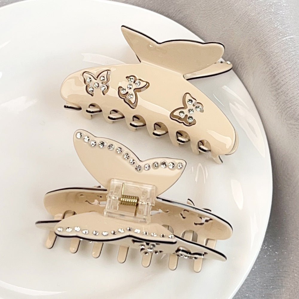 Hollow Rhinestone Butterfly Claw Clip