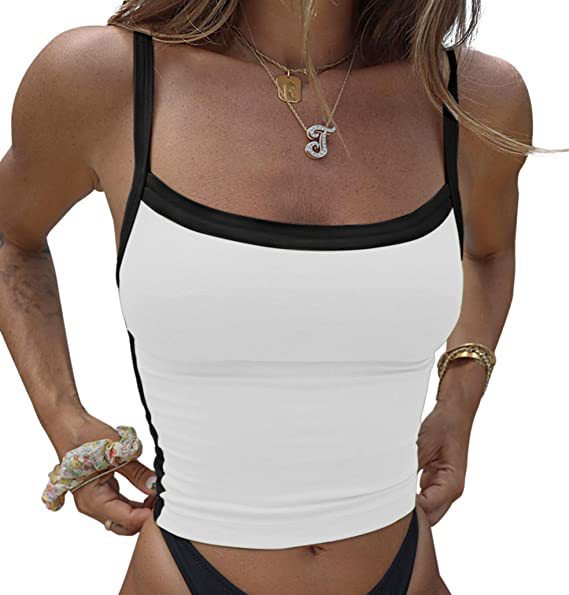 Women's Contrast Trim Vintage Crop Cami Top White