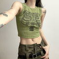 Women's Skeleton Bones Printed Crop Tank Top