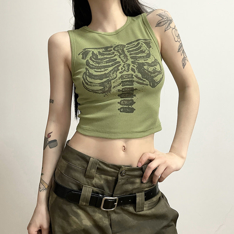 Women's Skeleton Bones Printed Crop Tank Top