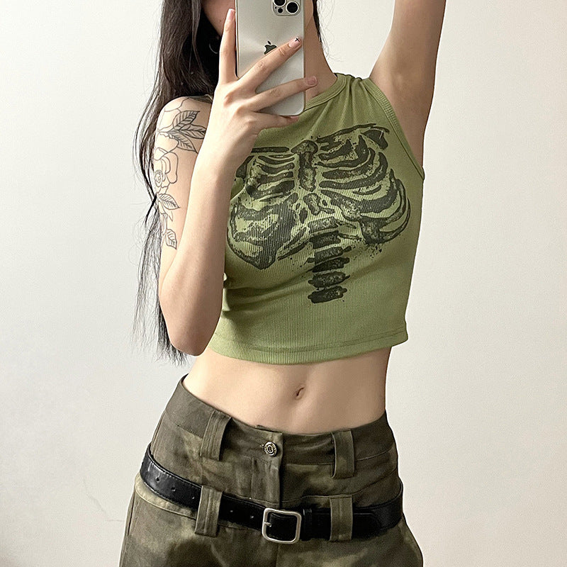 Women's Skeleton Bones Printed Crop Tank Top