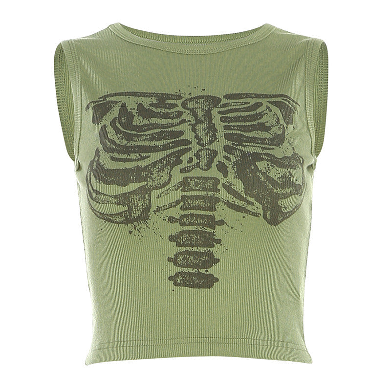 Women's Skeleton Bones Printed Crop Tank Top