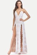 Women's Sequin Slit Glitter Maxi Evening Party Dress White