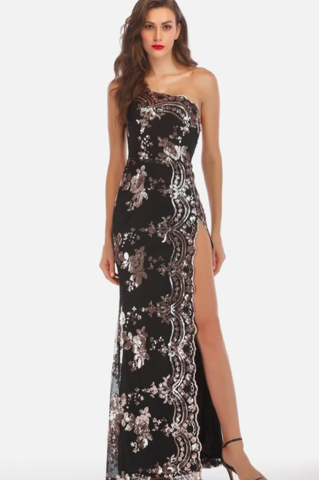 Women's Shining Sequin Highly Split Maxi Dress Black