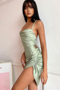 Women's Ruched Backless Satin Mini Dress