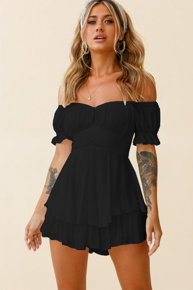 Women's Boho Off Shoulder Romper Black