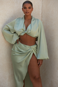 Women's Silky Satin Draped Top+Skirt Sets