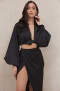 Women's Silky Satin Draped Top+Skirt Sets