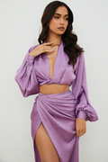 Women's Silky Satin Draped Top+Skirt Sets