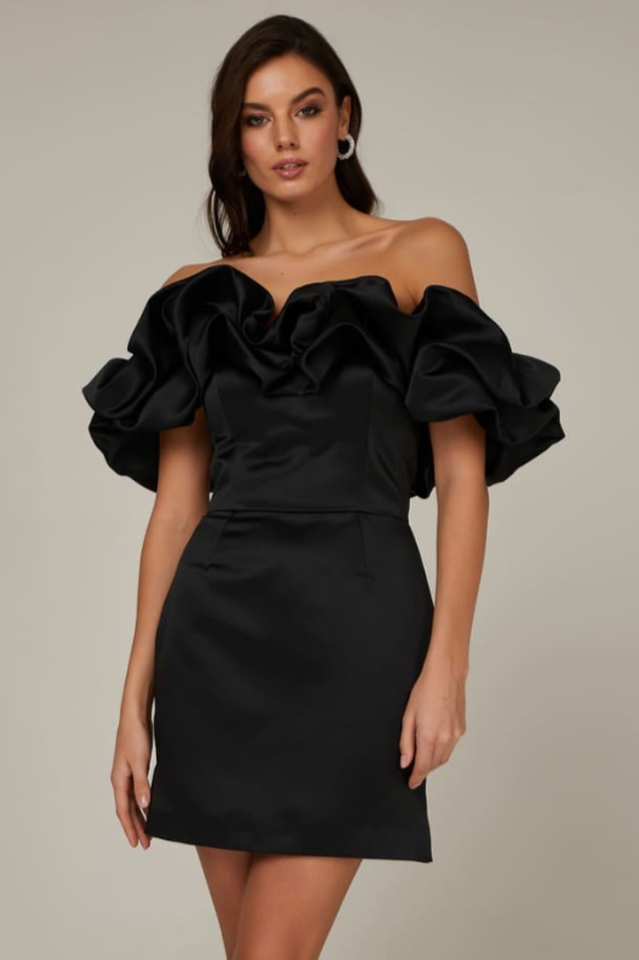 Women's Elastic Mystic Satin Dress Black