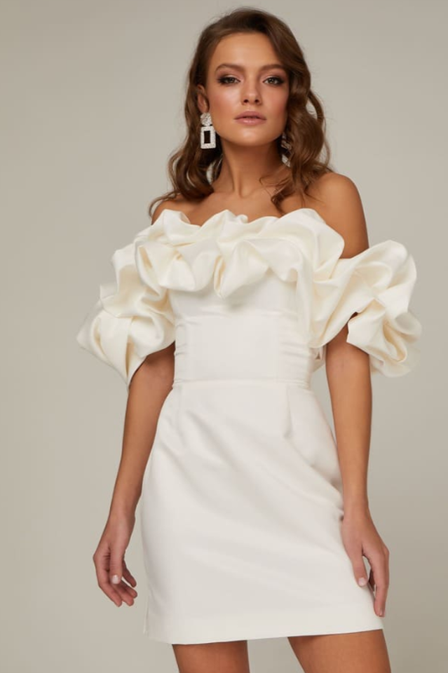 Women's Elastic Mystic Satin Dress Ivory