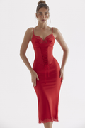 Women's Salma Satin Slip Midi Dress Red