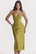 Women's Salma Satin Slip Midi Dress Canary Green