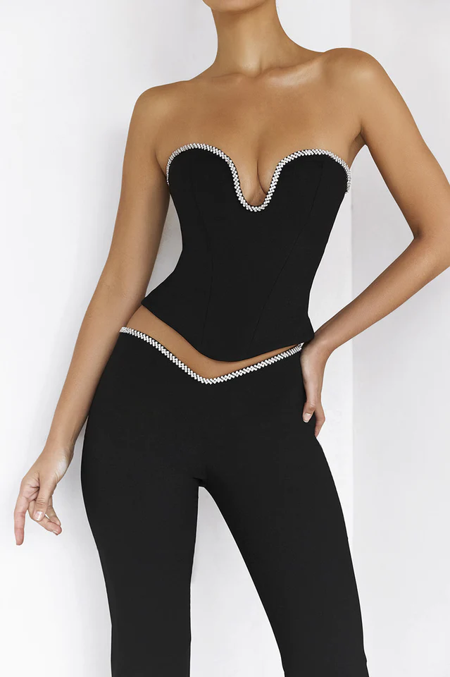 Women's Crystal Trimmed Corset + Embellished Trousers Set