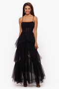 Women's Jasmine Long Spaghetti Strap Mesh Corset Gown Black
