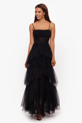 Women's Jasmine Long Spaghetti Strap Mesh Corset Gown