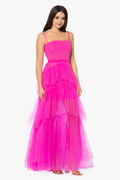 Women's Jasmine Long Spaghetti Strap Mesh Corset Gown Hot Pink