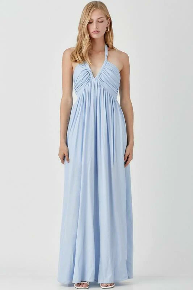 Women's Olivia Misty Blue Halter Maxi Dress Blue