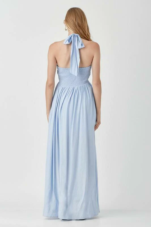 Women's Olivia Misty Blue Halter Maxi Dress Blue